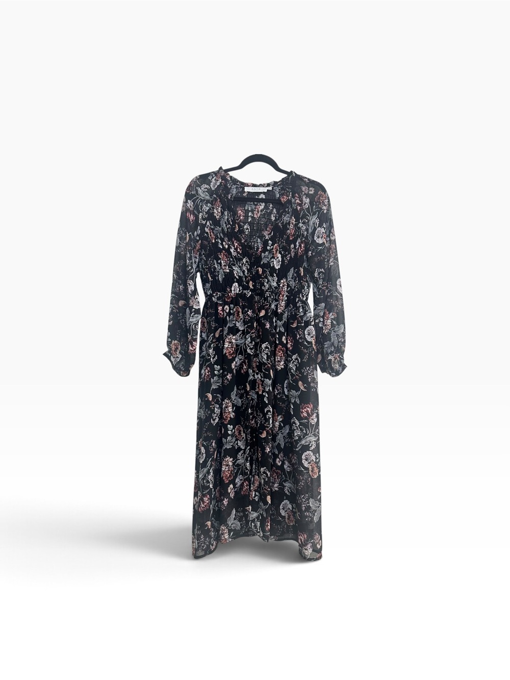 NEW ASTR The Label Black Floral Long Sleeve Midi Dress, XS